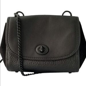 Coach Faye Crossbody ~ Black Leather and Suede with Black Chain